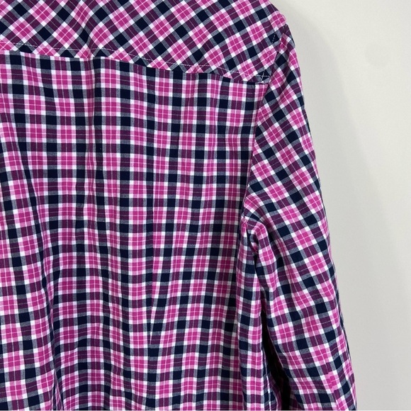 Talbots plaid button down shirt size L pink blue long sleeve collards Classic - Picture 5 of 7